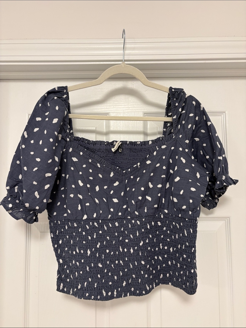 Abercrombie & Fitch Navy Crop Top with White Dot Print